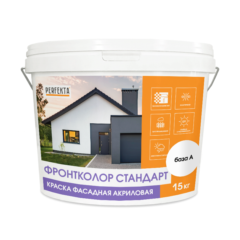 Краска фасадная акриловая Фронтколор Стандарт база A, 15 кг