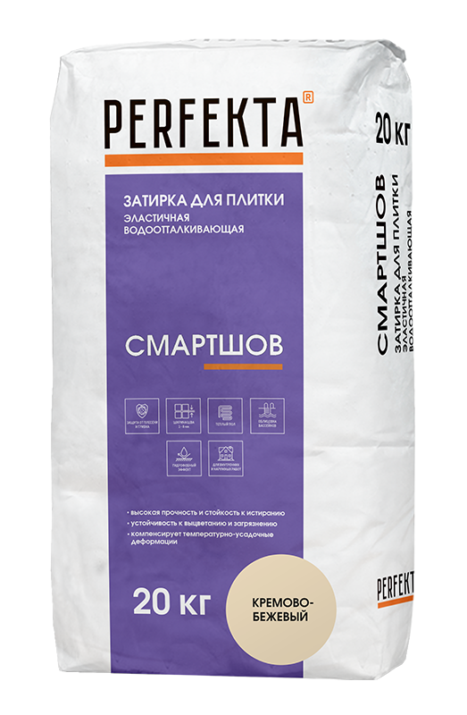 Затирка для плитки эластичная водоотталкивающая Смартшов кремово-бежевый, 20 кг