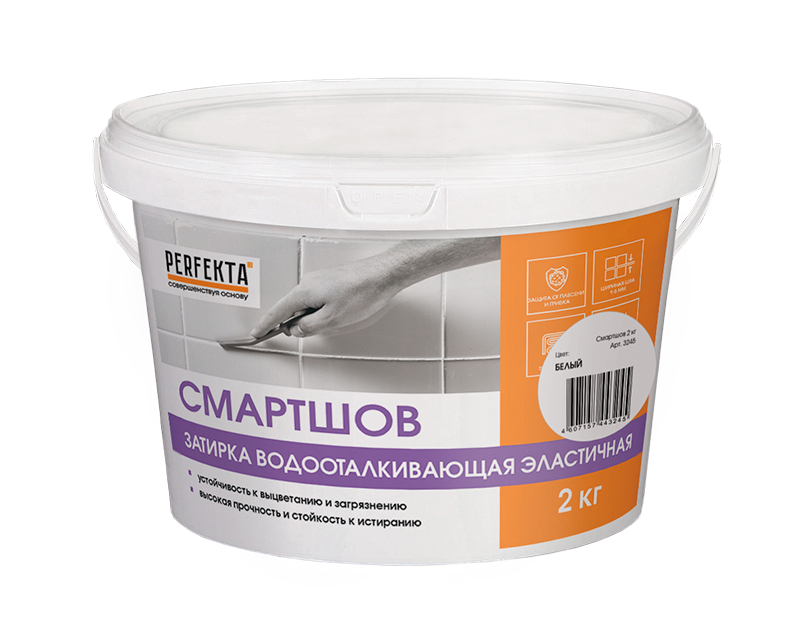 Затирка для плитки эластичная водоотталкивающая Смартшов белый, 2 кг
