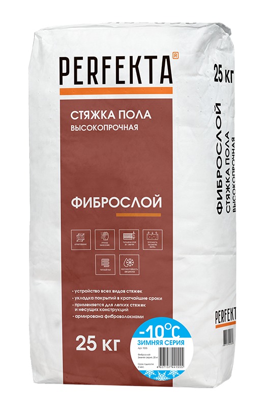 Стяжка пола высокопрочная Фиброслой Зимняя серия, 25 кг